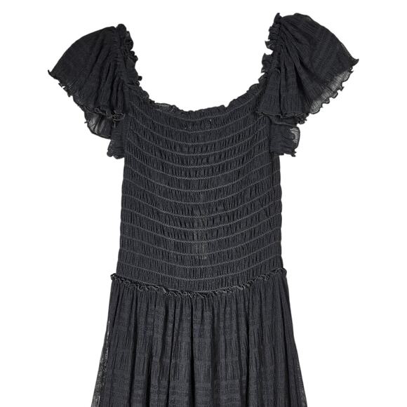 Max Studio Black Smocked Maxi Dress XS Flutter Sleeve Tiered Boho Whimsigoth - Picture 9 of 12